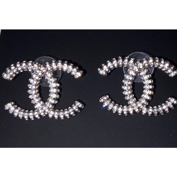 Silver CHANEL Crystal XL Stud Earrings 24A (CHXX024) - Picture 2 of 10